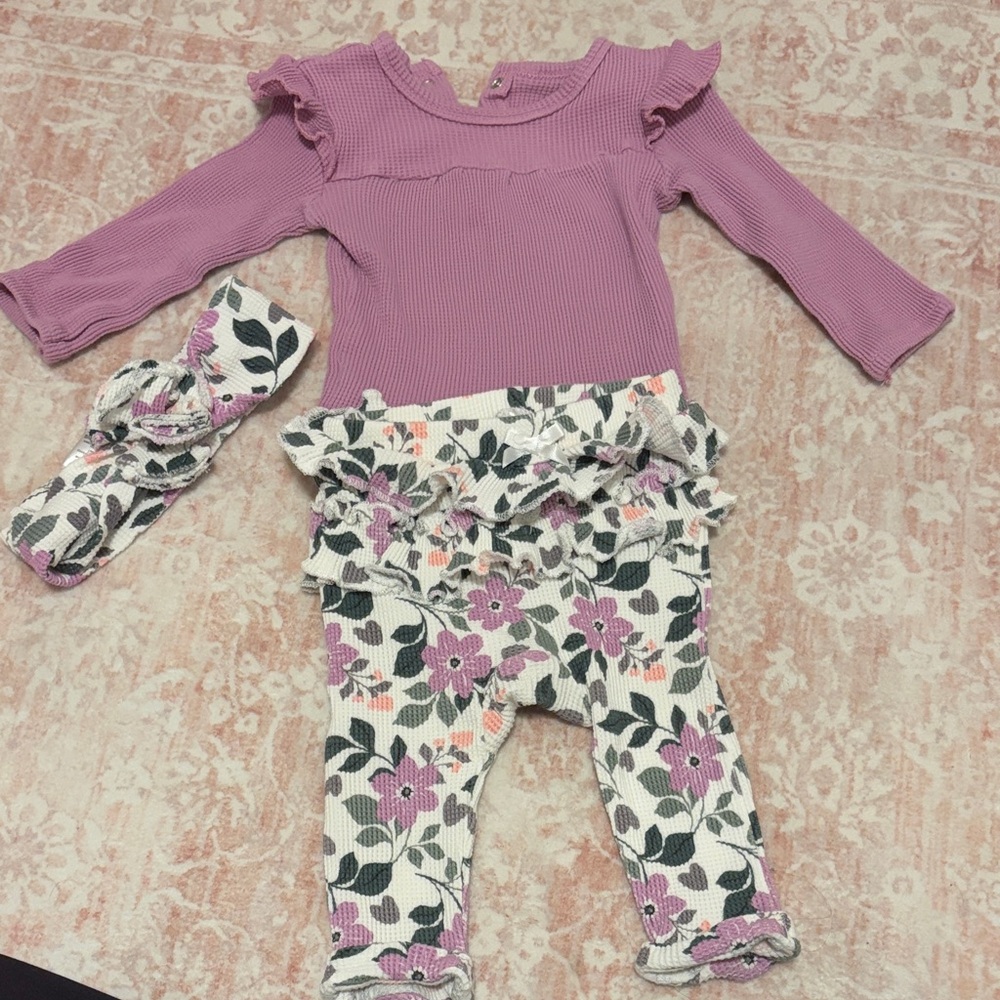 Floral Ruffle Kids Leggings - Purple and White